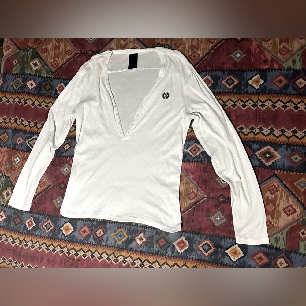 Lucky  7 Brand Shirt Mens Large white Snap Button Washed Long Sleeve
